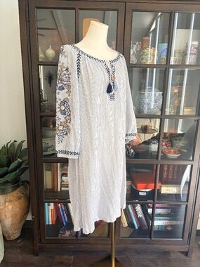 J. Jill, Boho Embroidered Midi Dress, Size Large